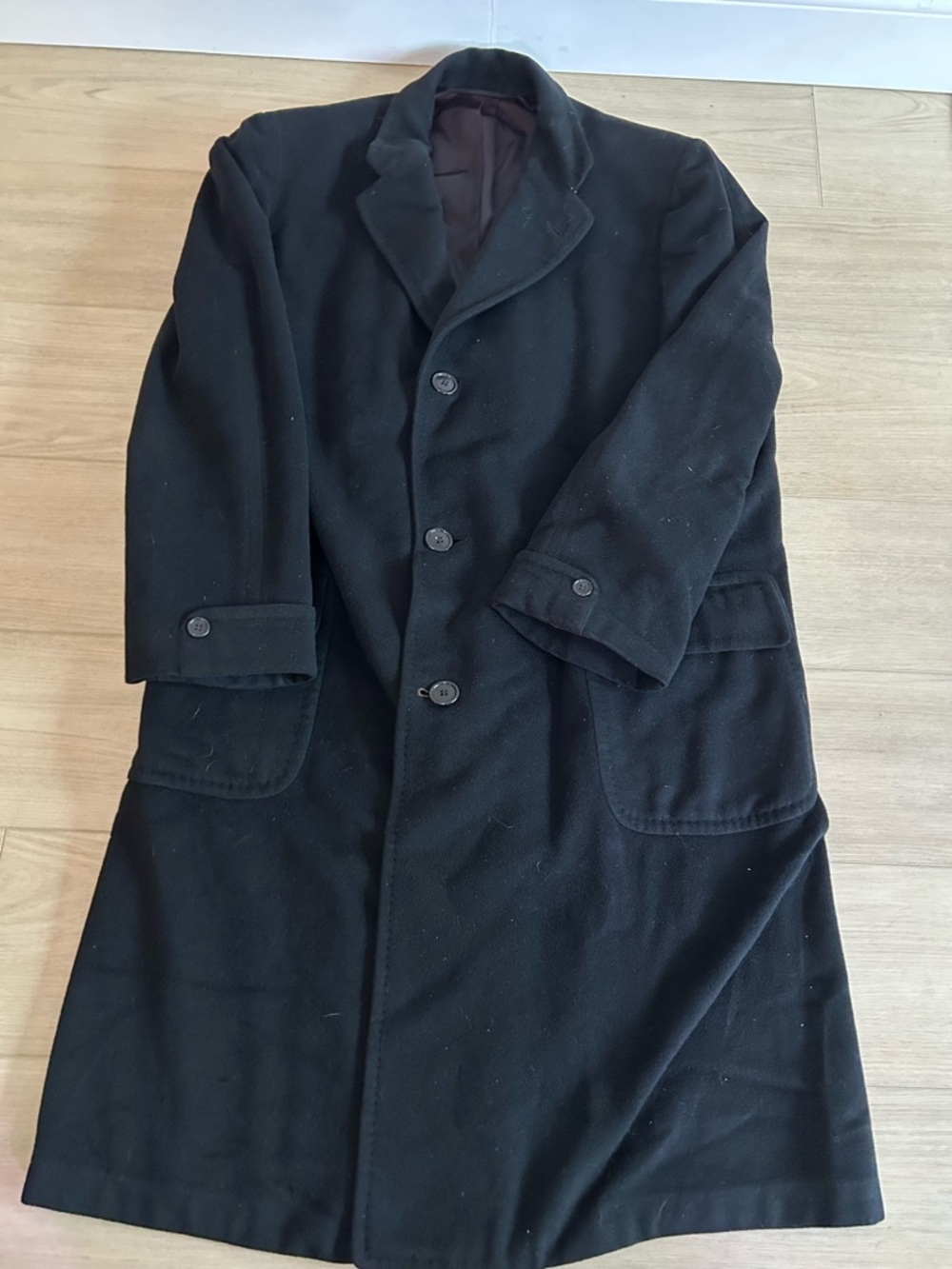Vintage 100% Cashmere Long Black Overcoat by John Denvir and Sons